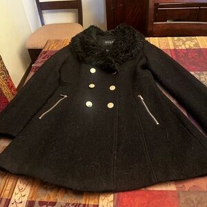 Guess Black Pea Coat with Faux Fur Collar